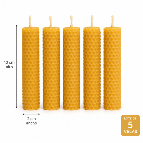 Set de 5 velas de cera de abeja de 10 x 2cm artesanales