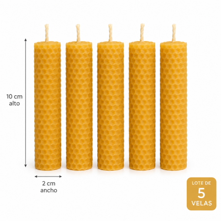 Set de 5 velas de cera de abeja de 10 x 2cm artesanales