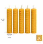 Set de 5 velas de cera de abeja de 10 x 2cm artesanales